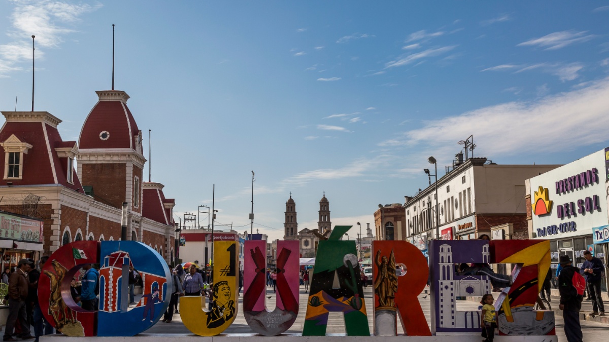 CIUDAD JUAREZ,CHIHUAHUA-MEXICO-FEBRUARY-2020: Allusive sign of colors and drawings which in each of its letters is an icon or important character of this community.