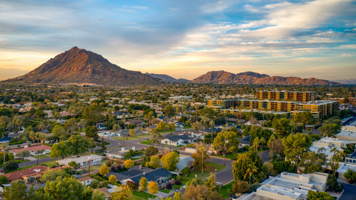 Urban sunset over downtown Scottsdale Arizona