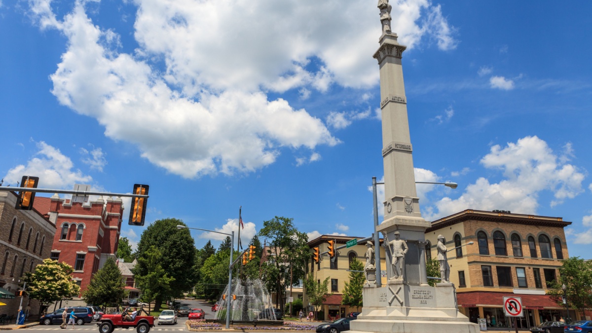 Bloomsburg, PA, USA - June 15, 2013: A distinctive monument located in Market Square in the downtown area of the Town of Bloomsburg.