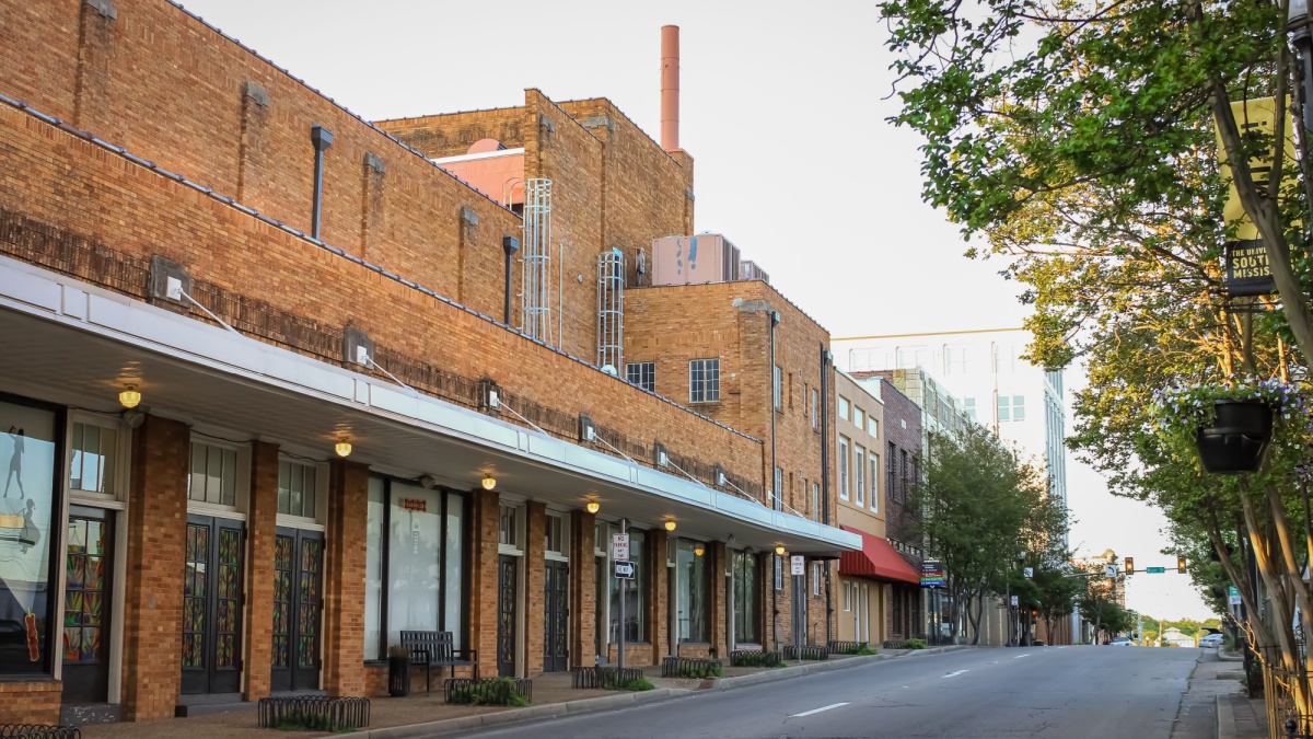 Hattiesburg, Mississippi United States - April 3 2021: a view of the downtown streets in the evening light