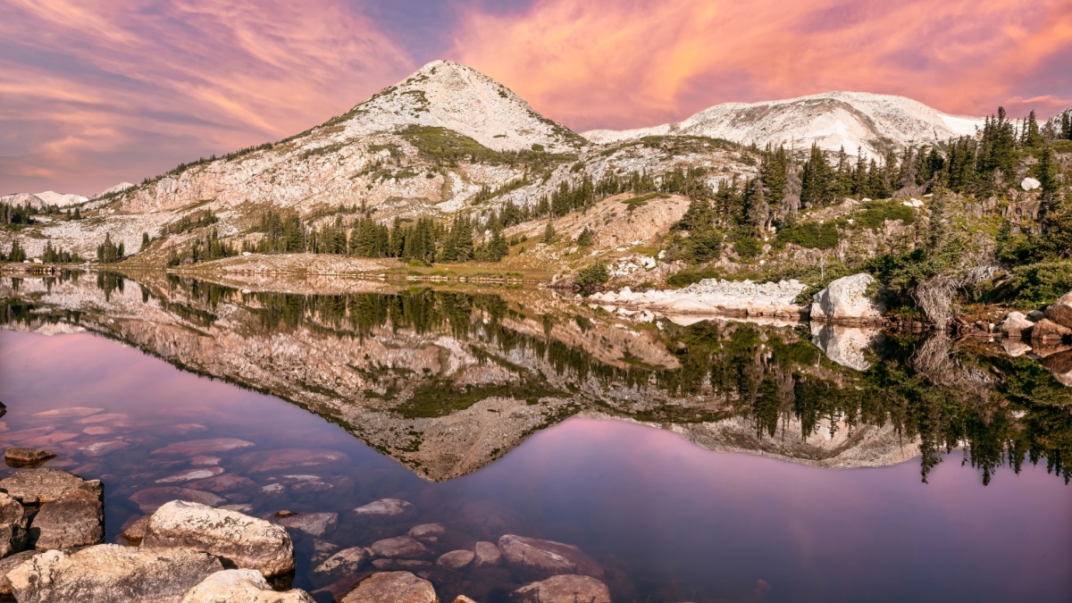 Lewis Lake in the Snowy Mountian Range of the Medicine Bow National Forest near Laramie, Wyoming.