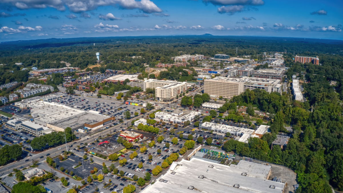 Aerial View of the Atlanta Suburb of Sandy Springs, Georgia