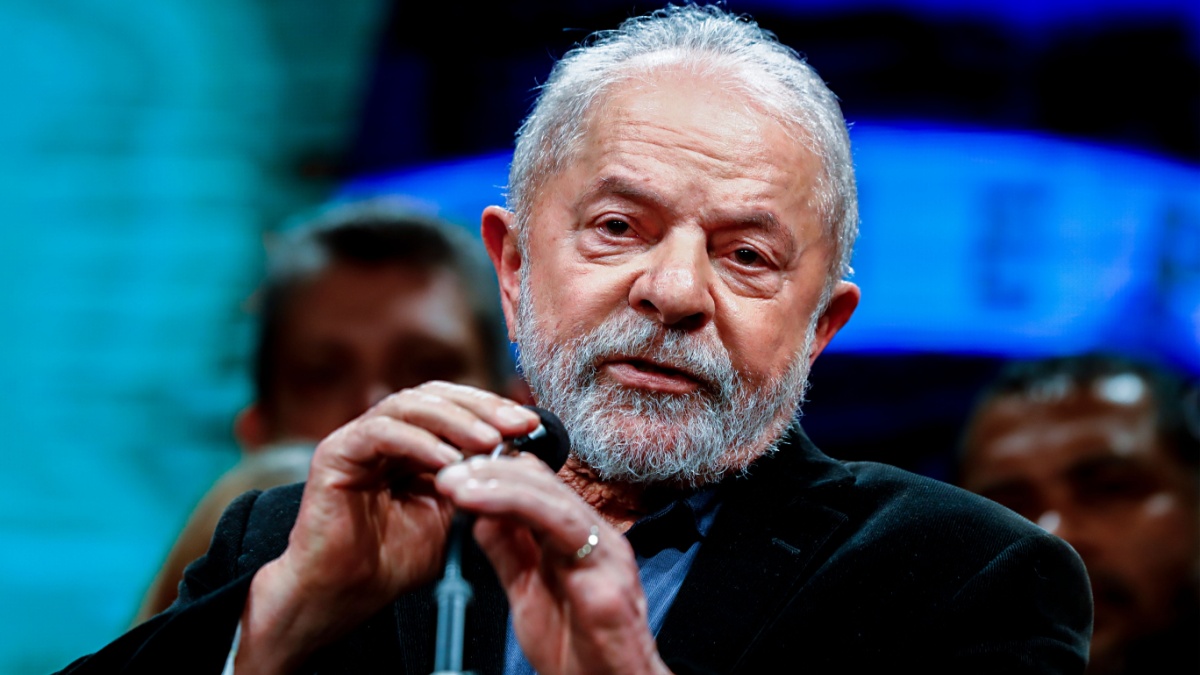 Brazil's former President Luiz Inacio Lula da Silva, who is running for office again during an event after general election polls closed.