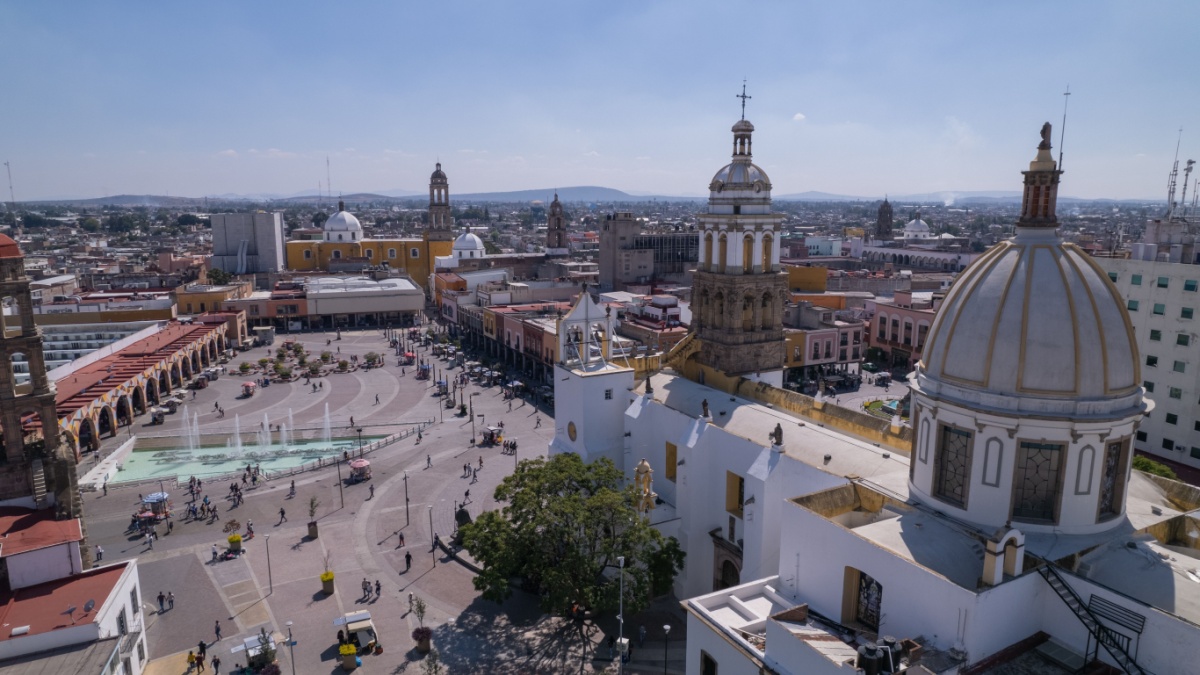 Irapuato, Guanajuato. Mexico; November 10, 2022. Aerial shots of the square in the municipal market of Irapuato