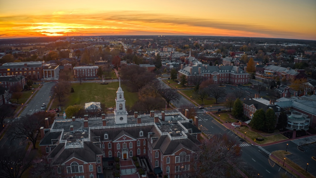 Aerial View of Dover, Delaware during Autumn at Dusk