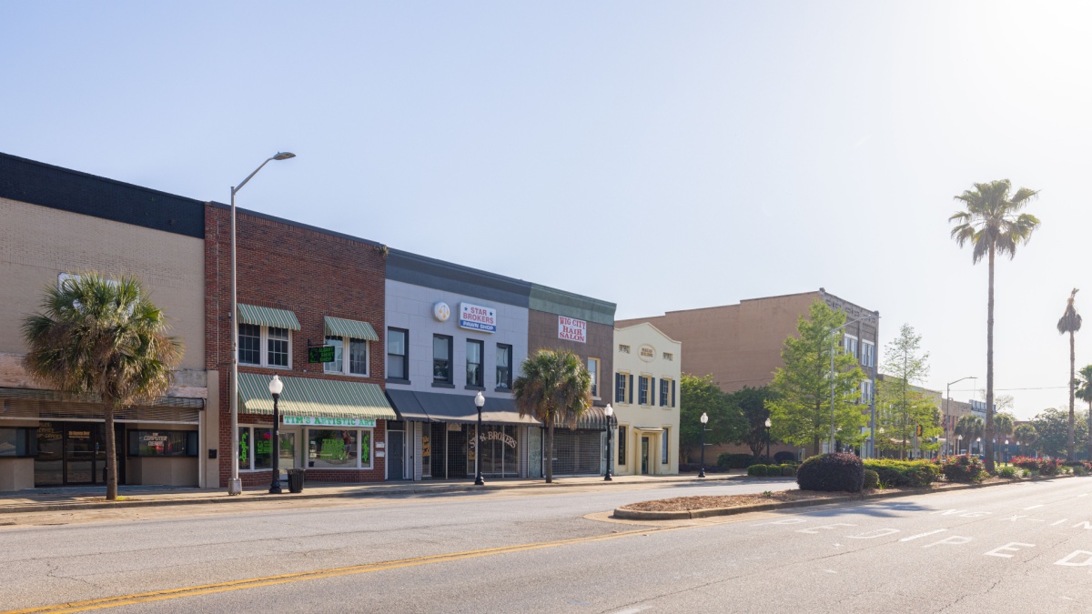 Albany, Georgia, USA - April 19, 2022: The old business district on Broad Ave