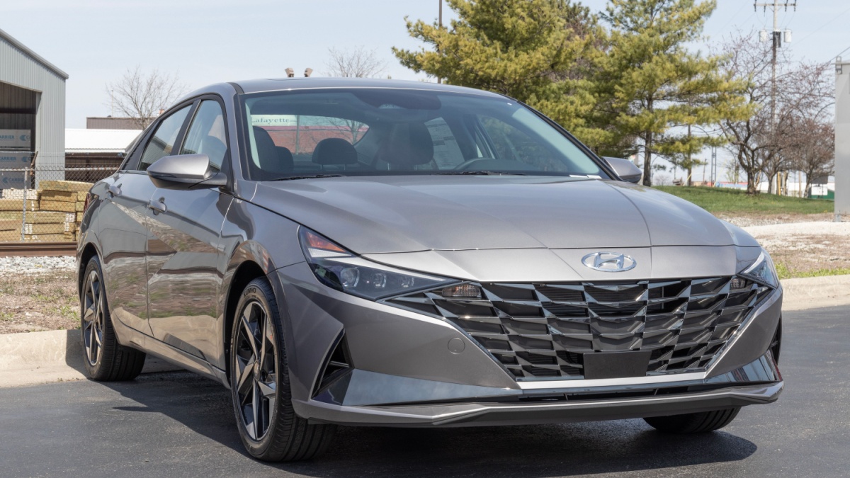 Hyundai Elantra display at a dealership. Hyundai offers the Elantra in SE, SEL, Limited and N models.