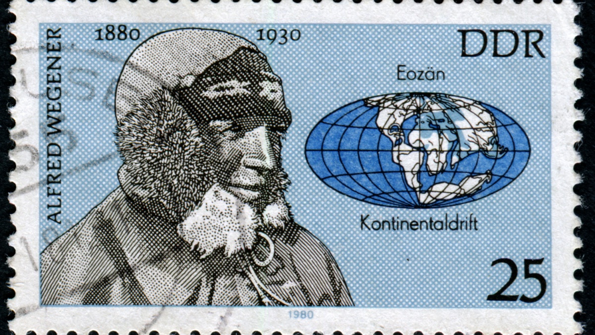 A stamp printed in GDR (East Germany) shows Alfred Wegener, series, circa 1980
