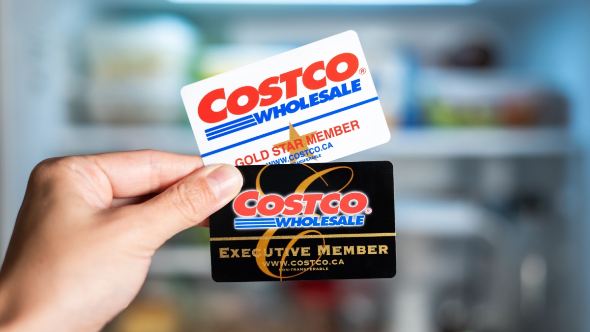 Vancouver, BC, Canada - August 21, 2023: Costco Membership Comparison in front of a refrigerator.