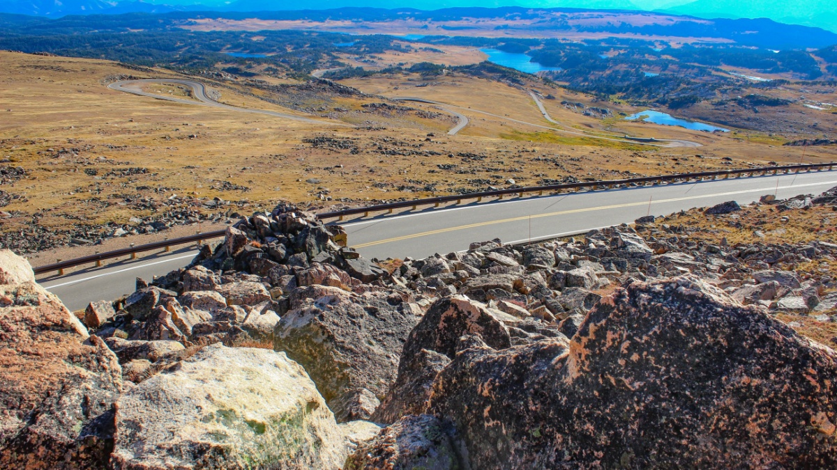 Looking toward the Absaroka Range from Beartooth Pass Vista along the Beartooth Highway SW of Red Lodge, MT