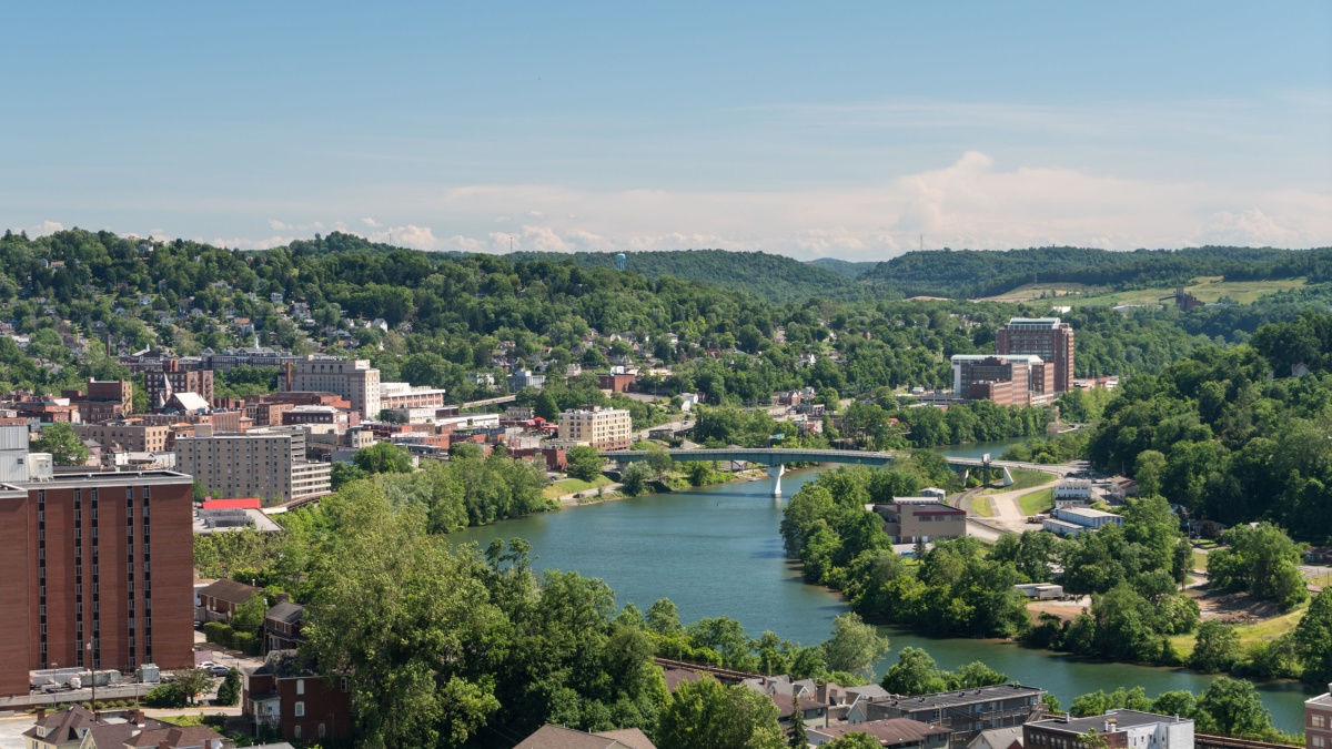 View of the downtown area of Morgantown WV and campus of West Virginia University