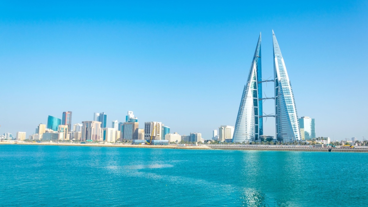Skyline of Manama dominated by the World trade Center building, Bahrain.