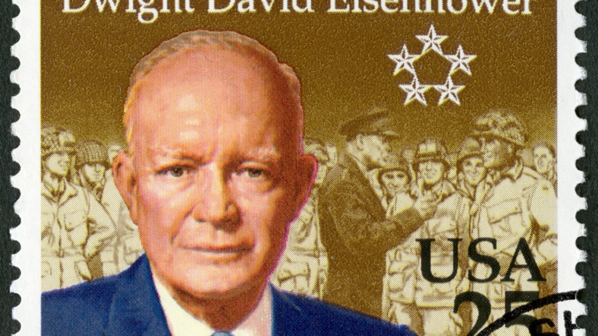 A stamp printed in USA shows Dwight David Eisenhower (1890-1969), 1990