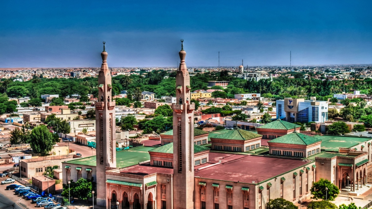 The Aerial view to Saudique Grand Mosque in Nouakchott in Mauritania
