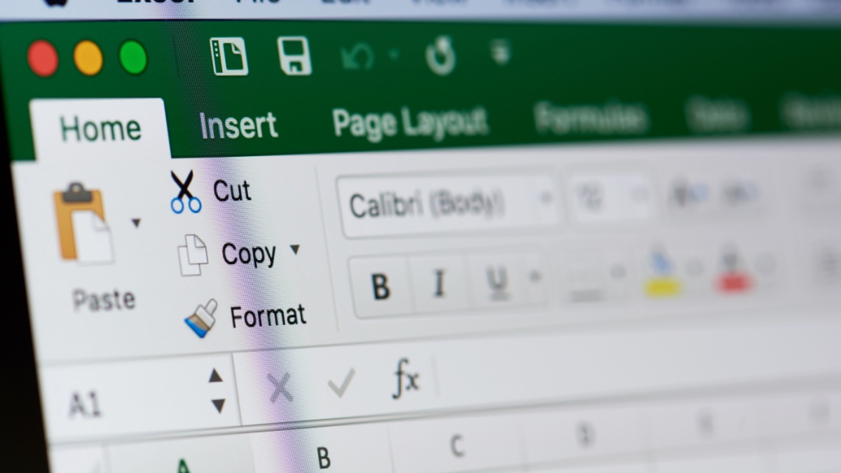 Microsoft excel menu on laptop screen close-up