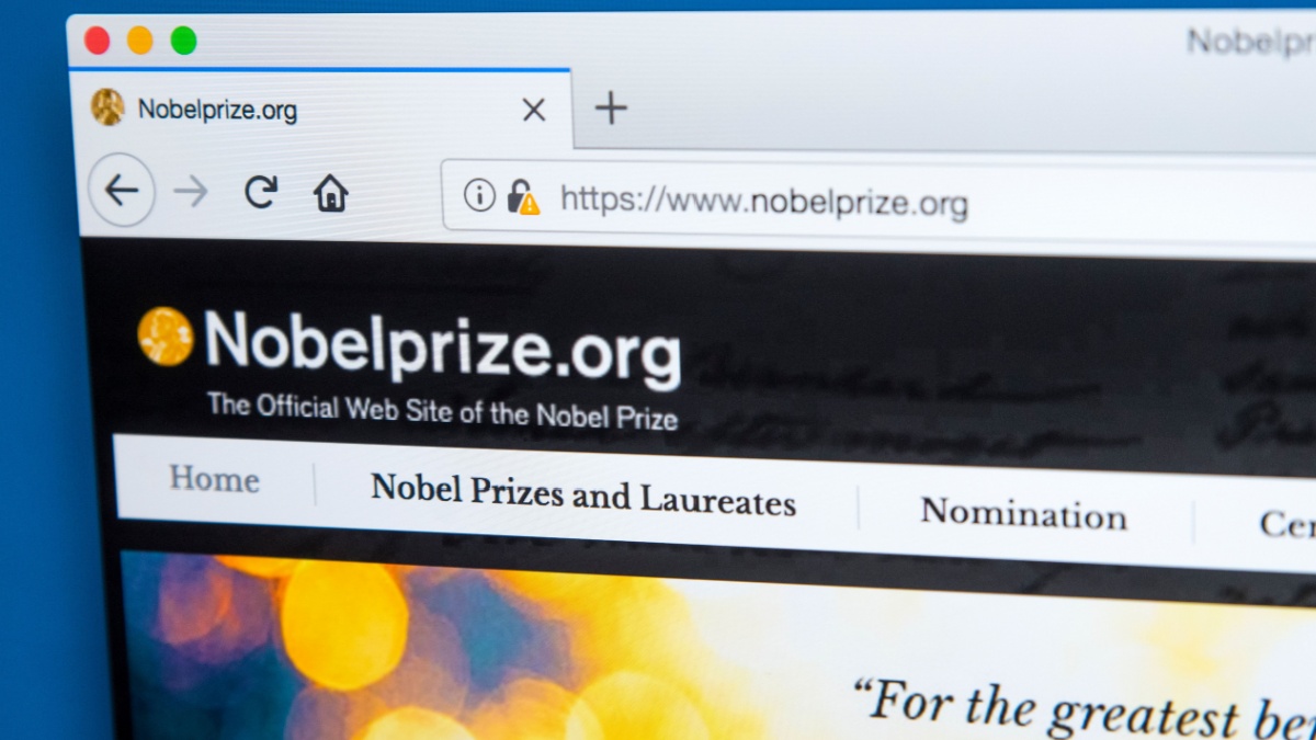 The homepage of the official website for the Nobel Prize, on 4th January 2018.