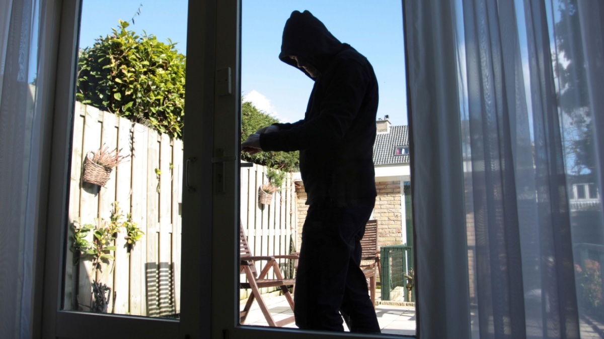A burglar tries to break in a house.