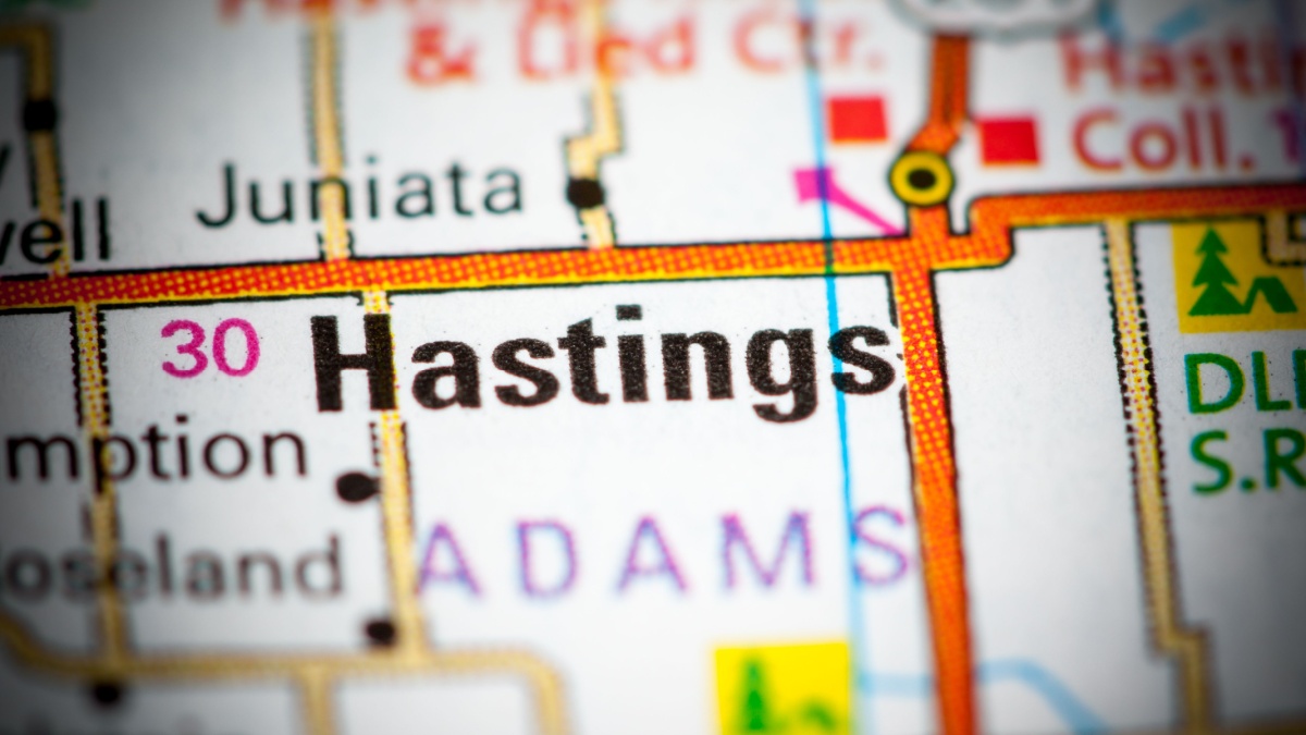 Hastings. Nebraska. USA on a map.