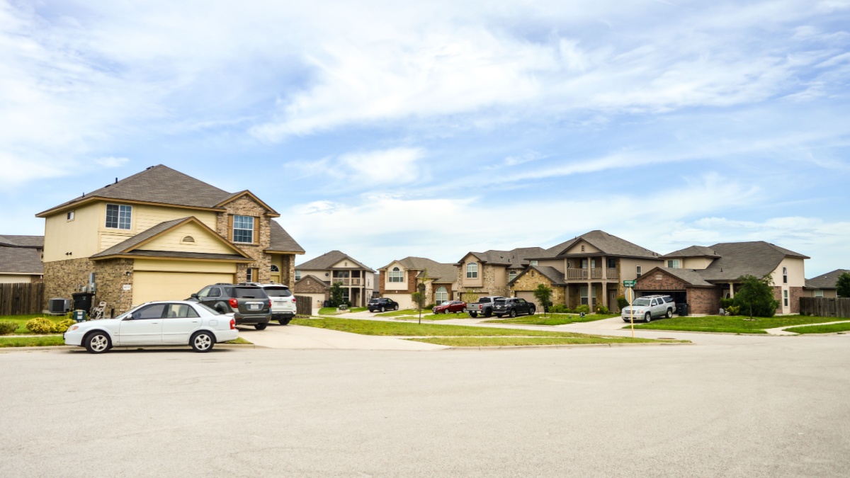 Killeen, Texas - August 25th 2016: Residential neighborhood in the South with blue sky in the background