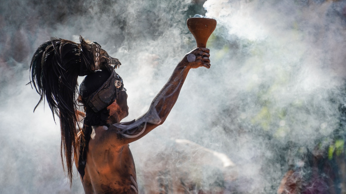 Traditional mayan smoke ceremony in Mexico.