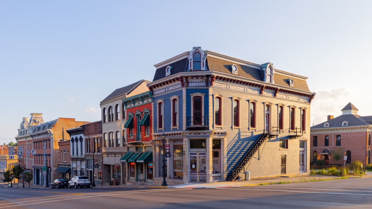 Wabash, Indiana, USA - August 22, 2021: The business district on Wabash Street