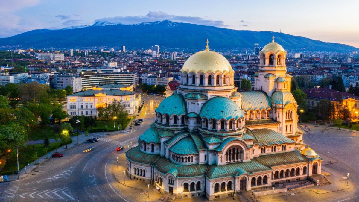 Aerial view of Alexander Nevski cathedral in Sofia, Bulgaria