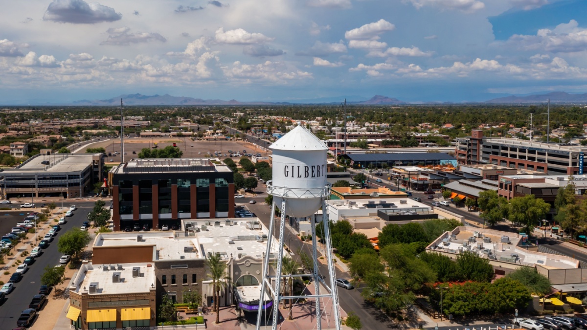 Gilbert, Arizona, USA. Gilbert water tower. Suburb of Phoenix Arizona.