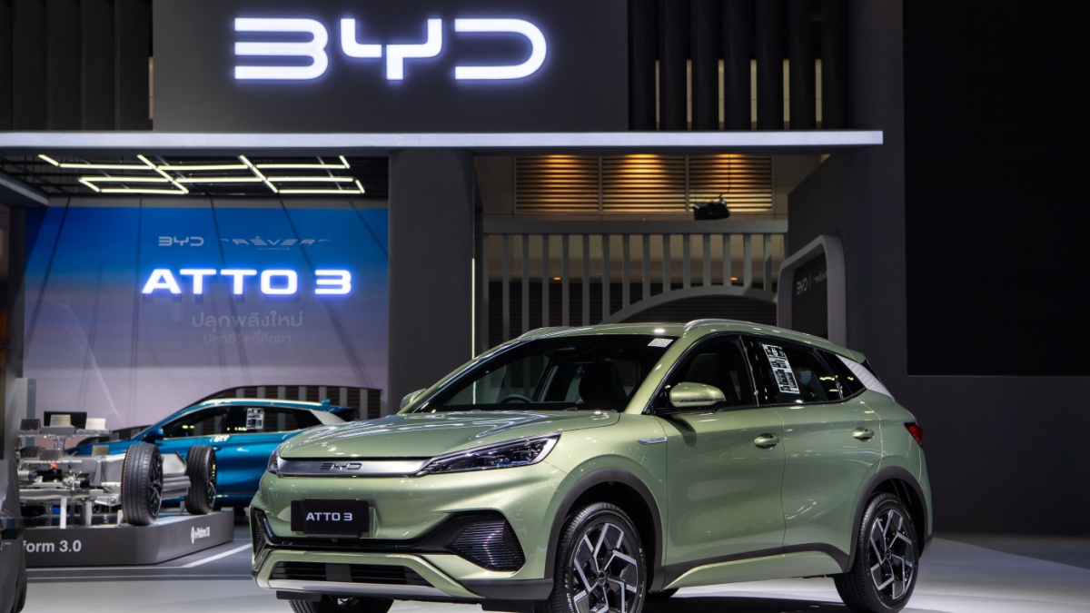 BYD ATTO 3 EV car on display at The 39th Thailand International Motor Expo 2022 on November 30, 2022 in Nonthaburi, Thailand.