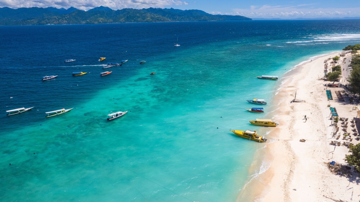 Aerial of Gili Trawangan beach in Lombok, Indonesia