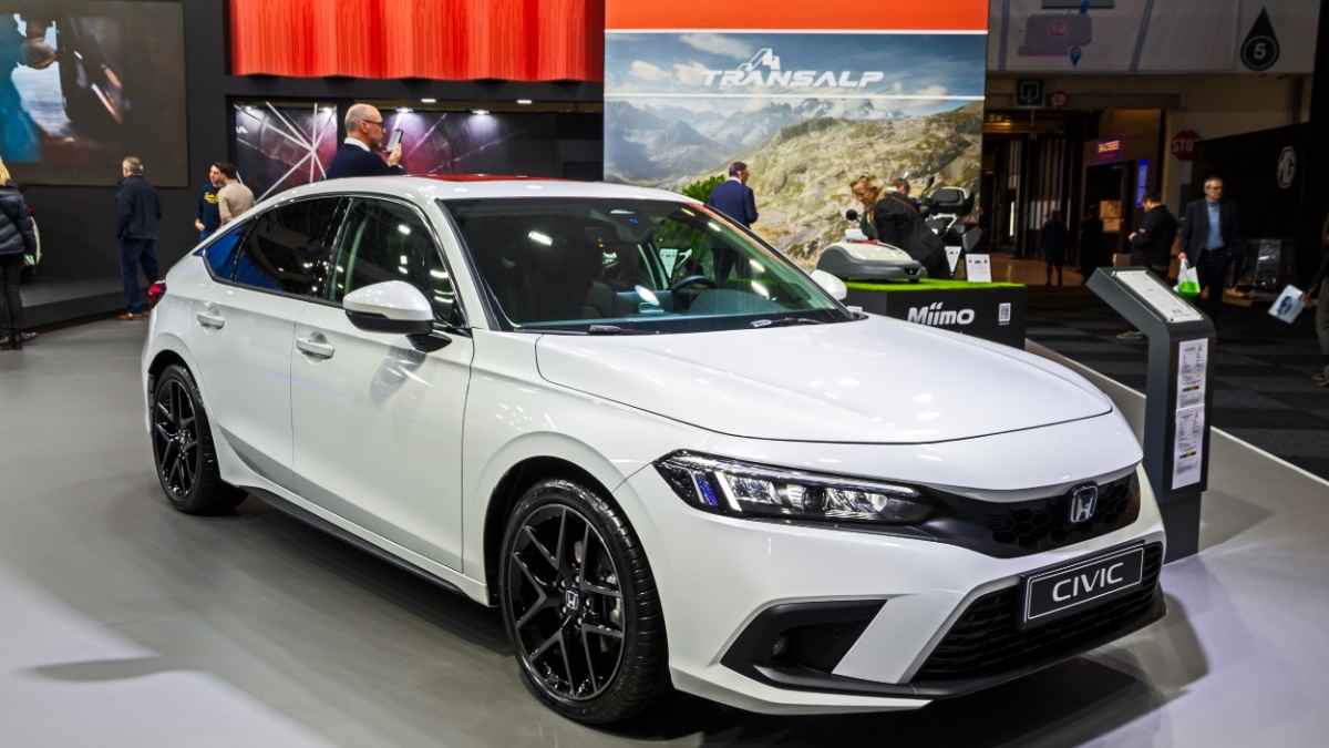 Honda Civic Full Hybrid car at the Brussels Autosalon European Motor Show. Brussels, Belgium