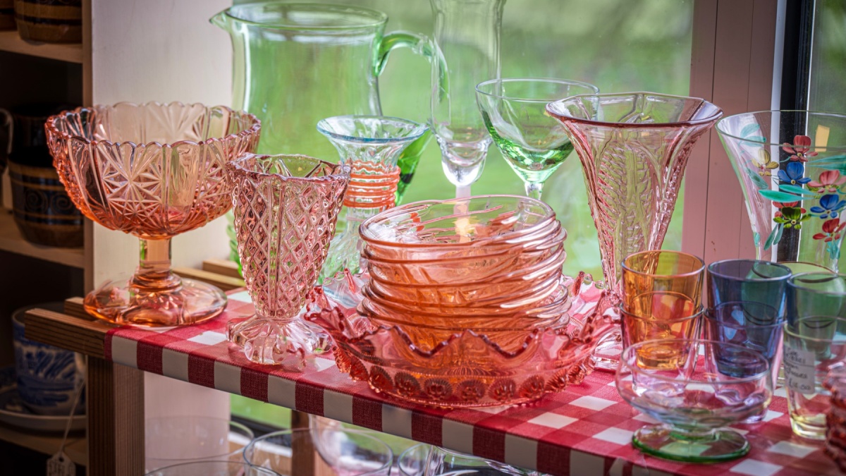 Colorful display of depression glassware