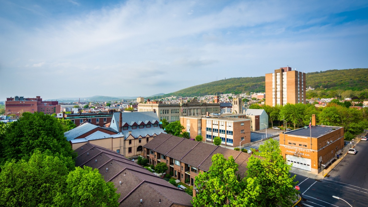 View of buildings in downtown Reading, Pennsylvania.