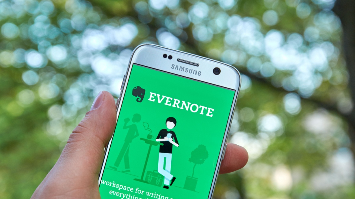 Evernote application on Samsung S7 screen. Evernote is a cross-platform, freemium app designed for note taking, organizing, and archiving.