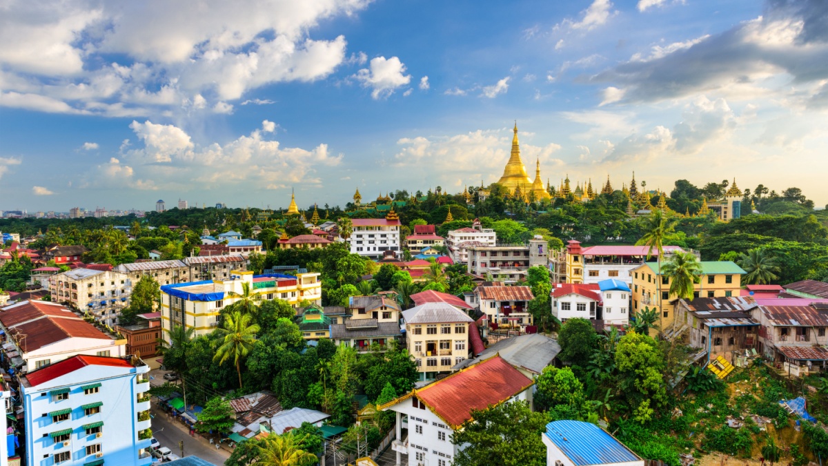 Yangon, Myanmar city skyline.