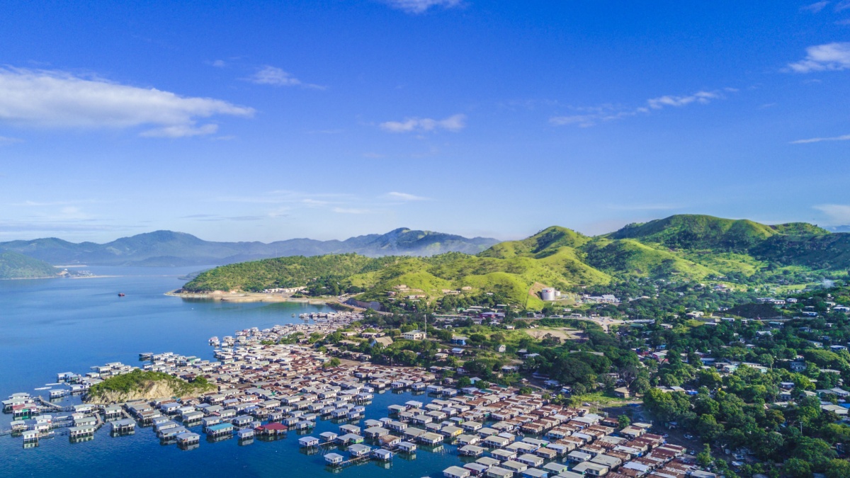 Floating fishing village in Papua New Guinea from the air