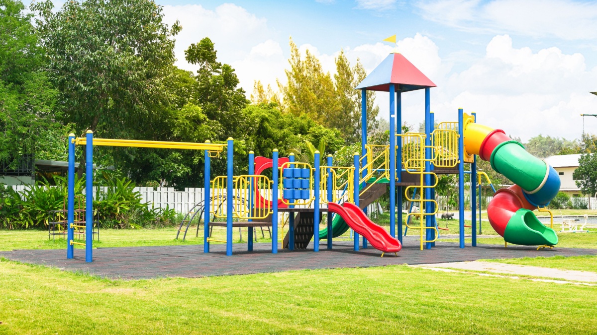 Colorful playground on yard in the park.