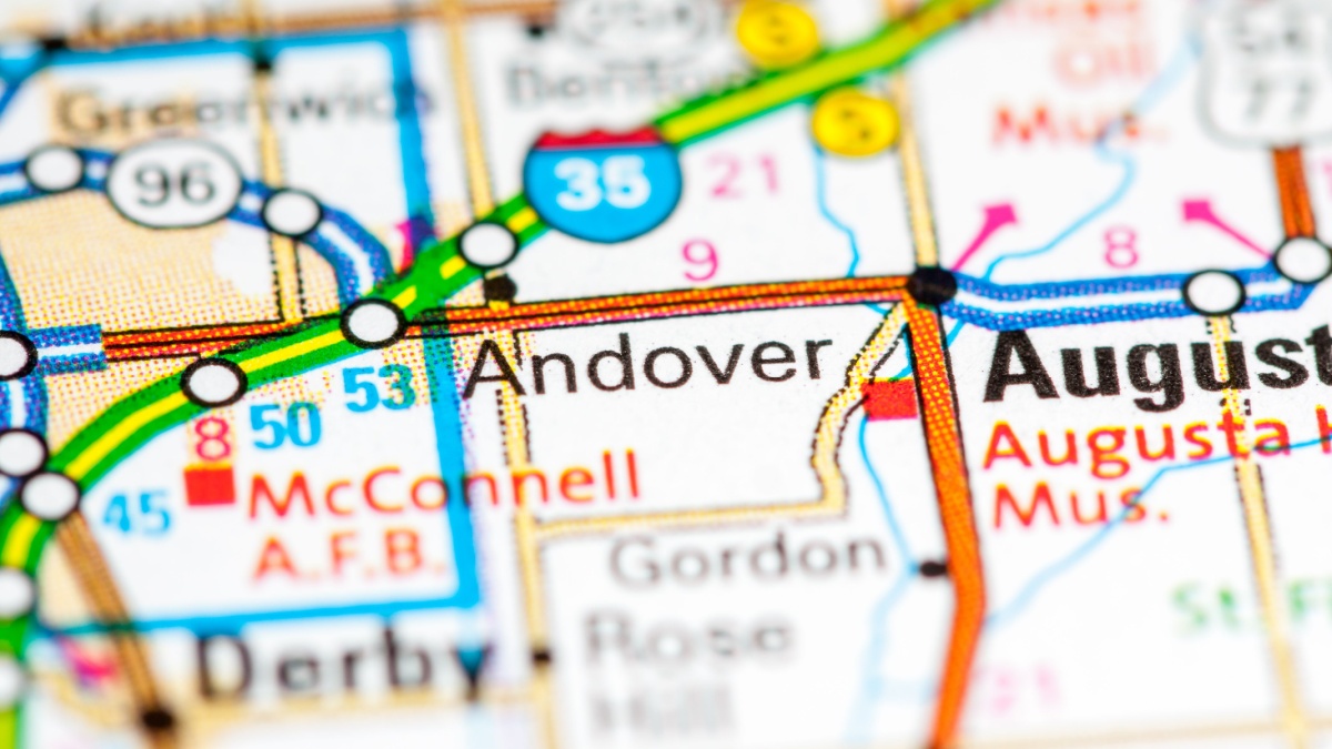 Andover. Kansas. USA on a map