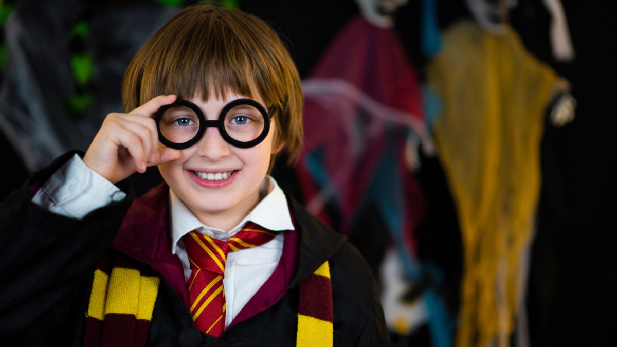 moscow russia, october 21, 2022, boy dressed as harry potter on halloween holiday.